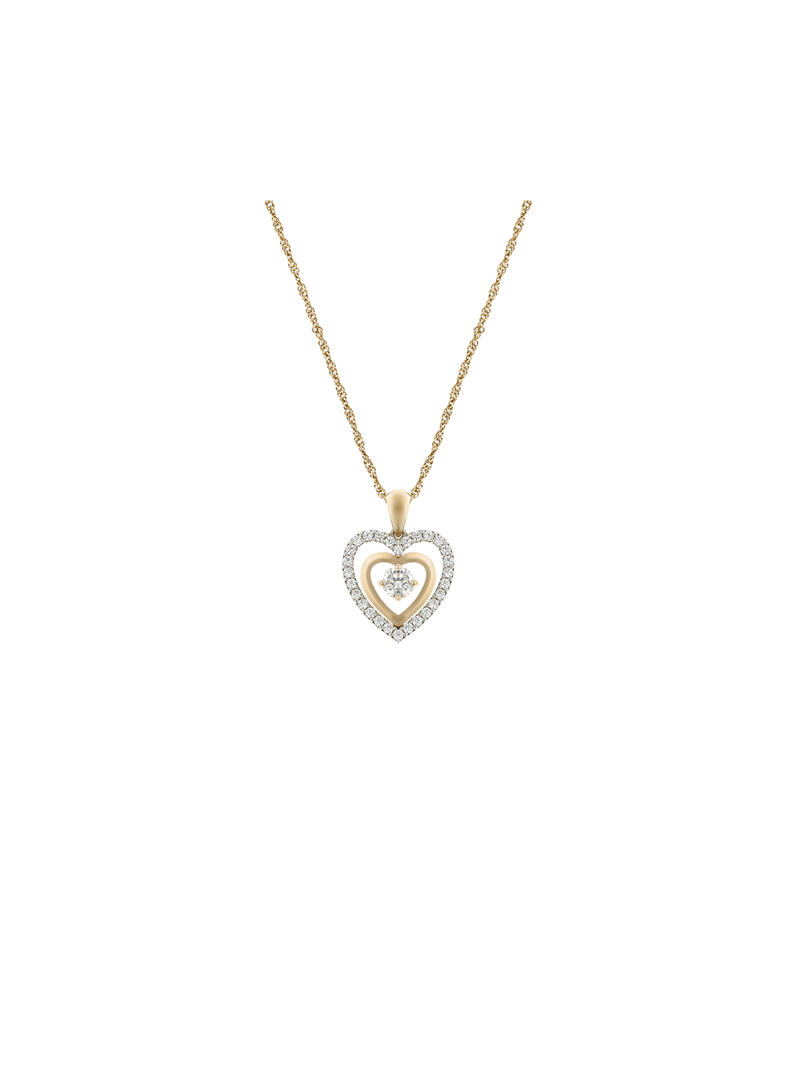 Yellow Gold & Sterling Silver, Cubic Zirconia Double Heart Pendant on a chain