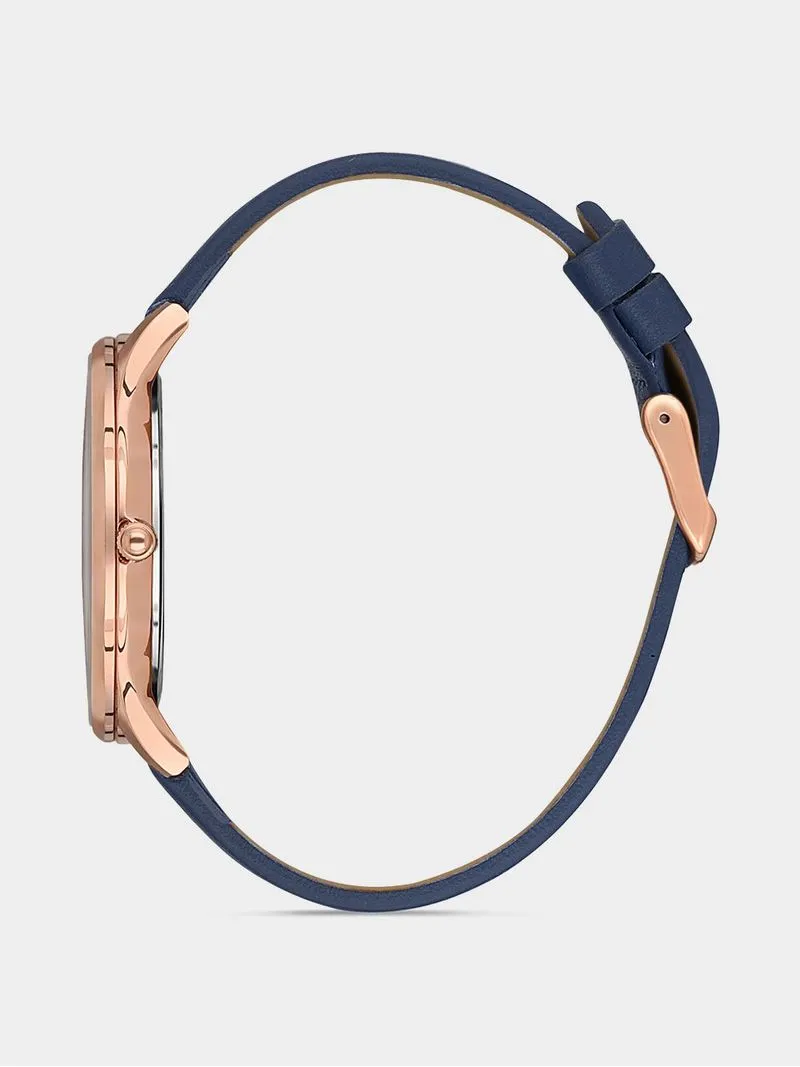 Daniel Klein Rose Plated Blue Dial Blue Leather Watch