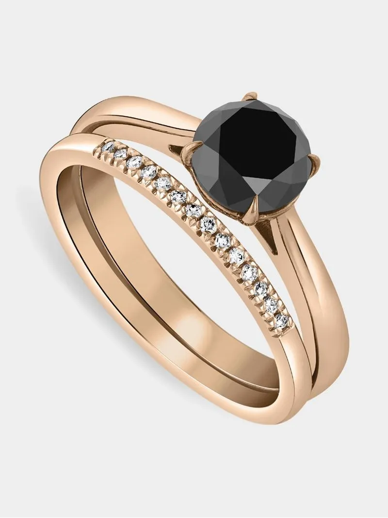 Rose Gold 1.70ct Black & White Diamond Twinset Ring