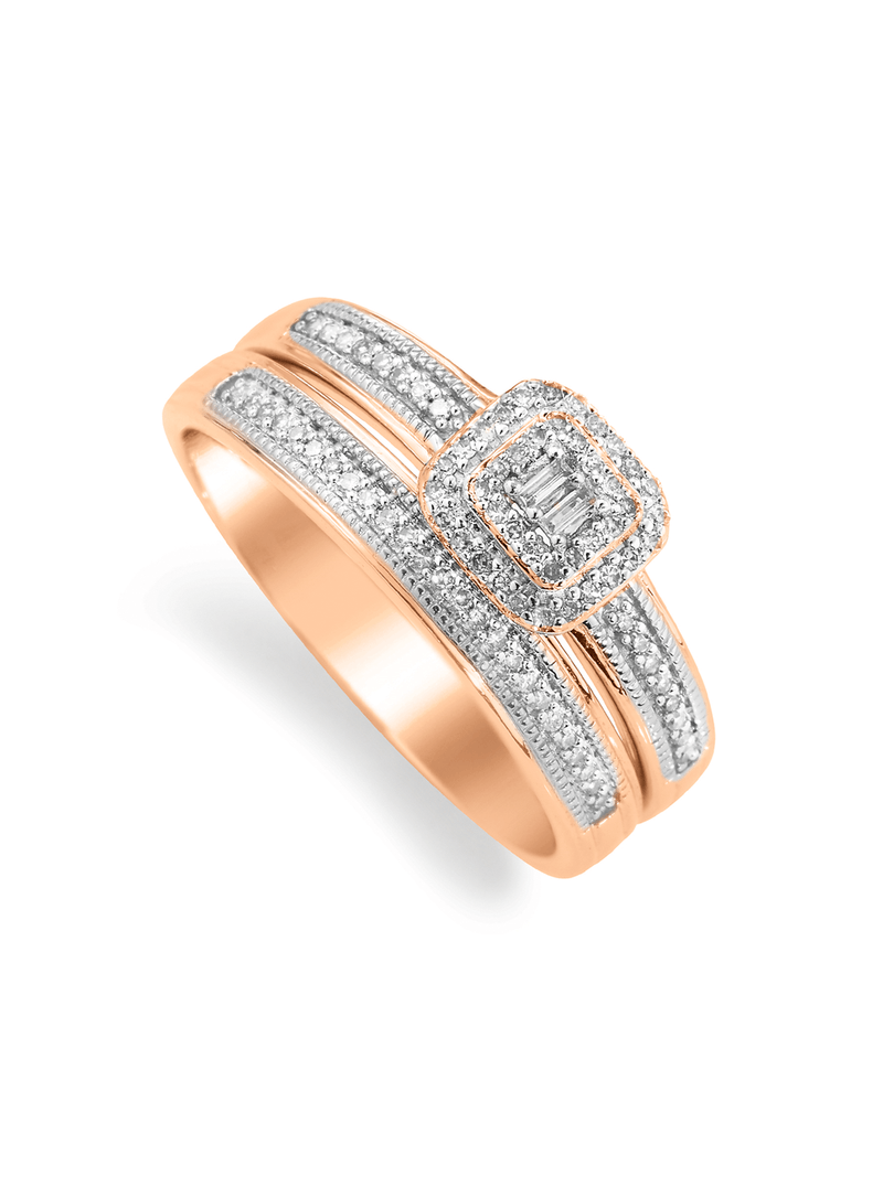 9ct Rose Gold 0.20ct Diamond Baguette Ring Set
