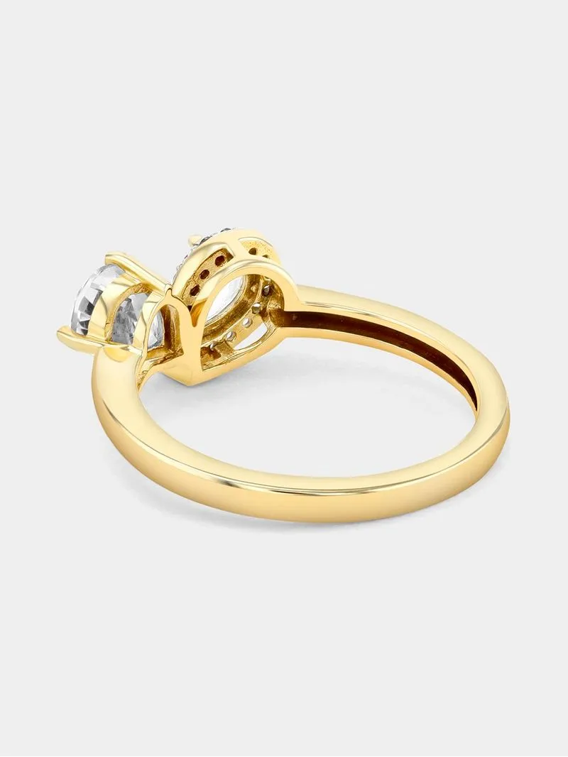 Yellow Gold Diamond & Created Sapphire Pear Duo Ring