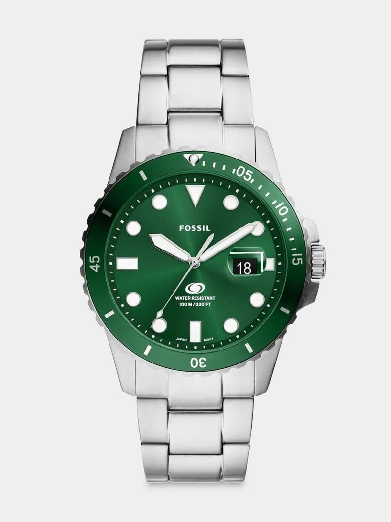 Fossil Blue Stainless Steel Green Dial Bracelet Watch