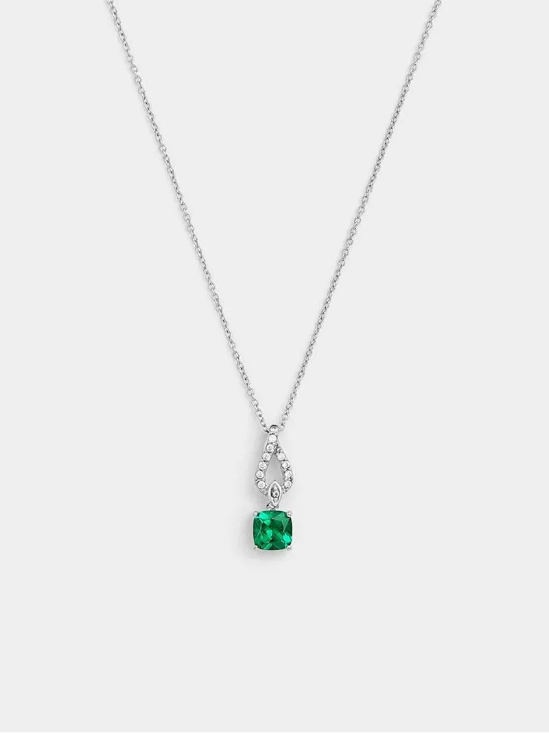 Sterling Silver Green Cubic Zirconia Women’s Dew Drop Pendant