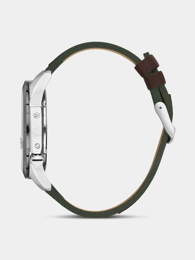 Daniel Klein Silver & Grey Plated Grey Leather Watch