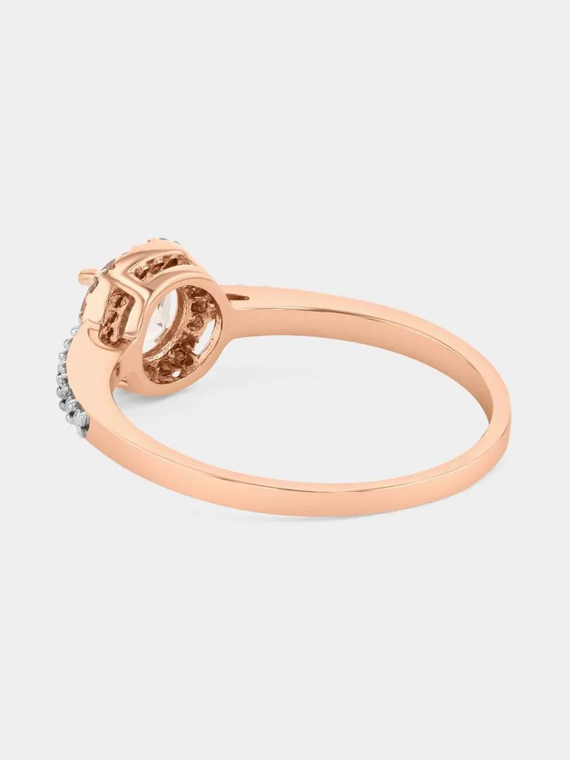 Rose Gold Pink Morganite & 0.06ct Diamond Round Halo Ring