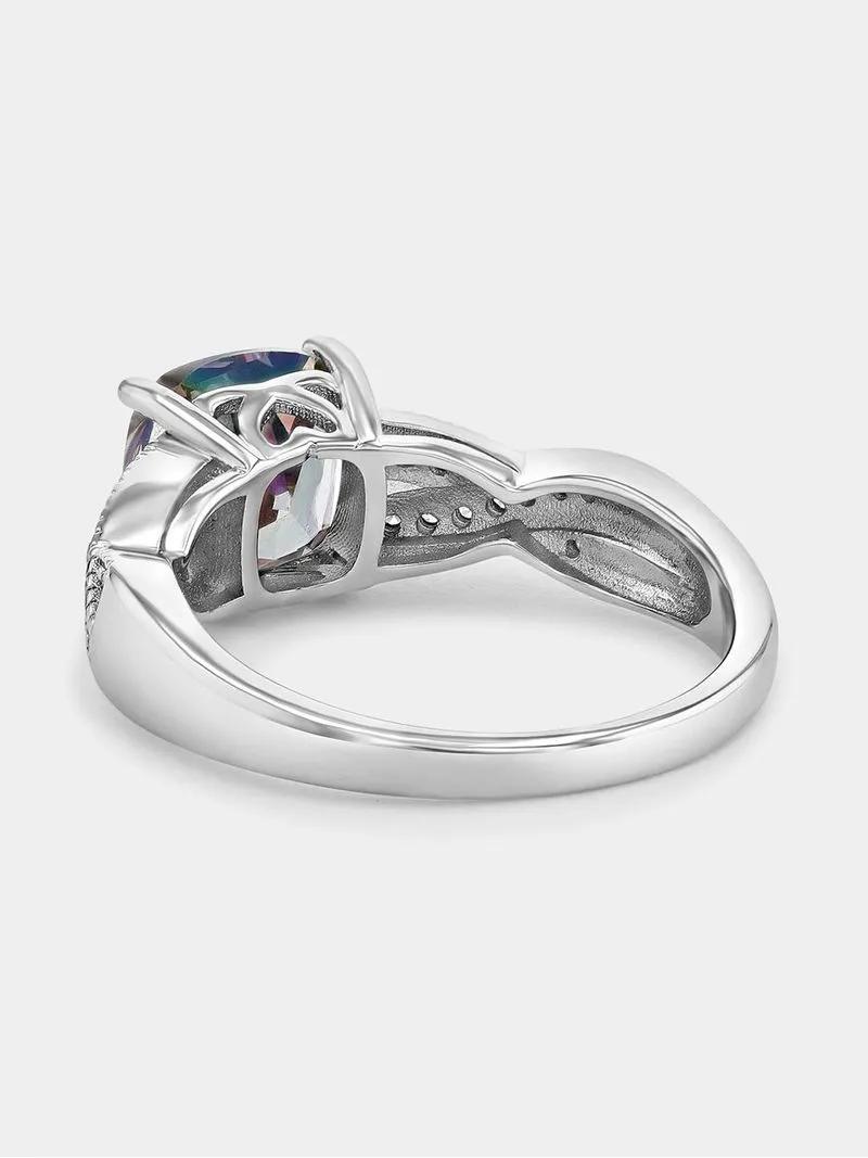 Sterling Silver Multicolour Cubic Zirconia Cushion Twist Ring