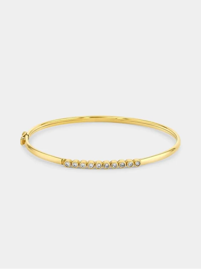 Yellow Gold & Sterlng Silver Zirconia hinged Bangle