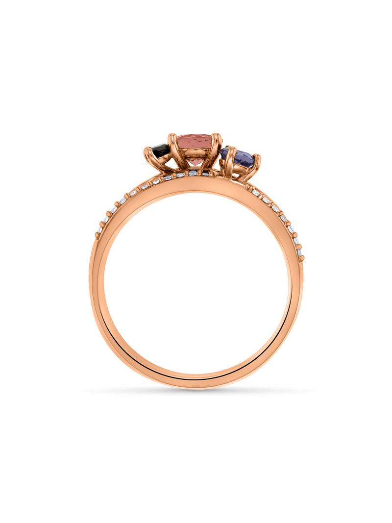 Rose Gold Diamond, Tourmaline & Iolite Stack Ring Set