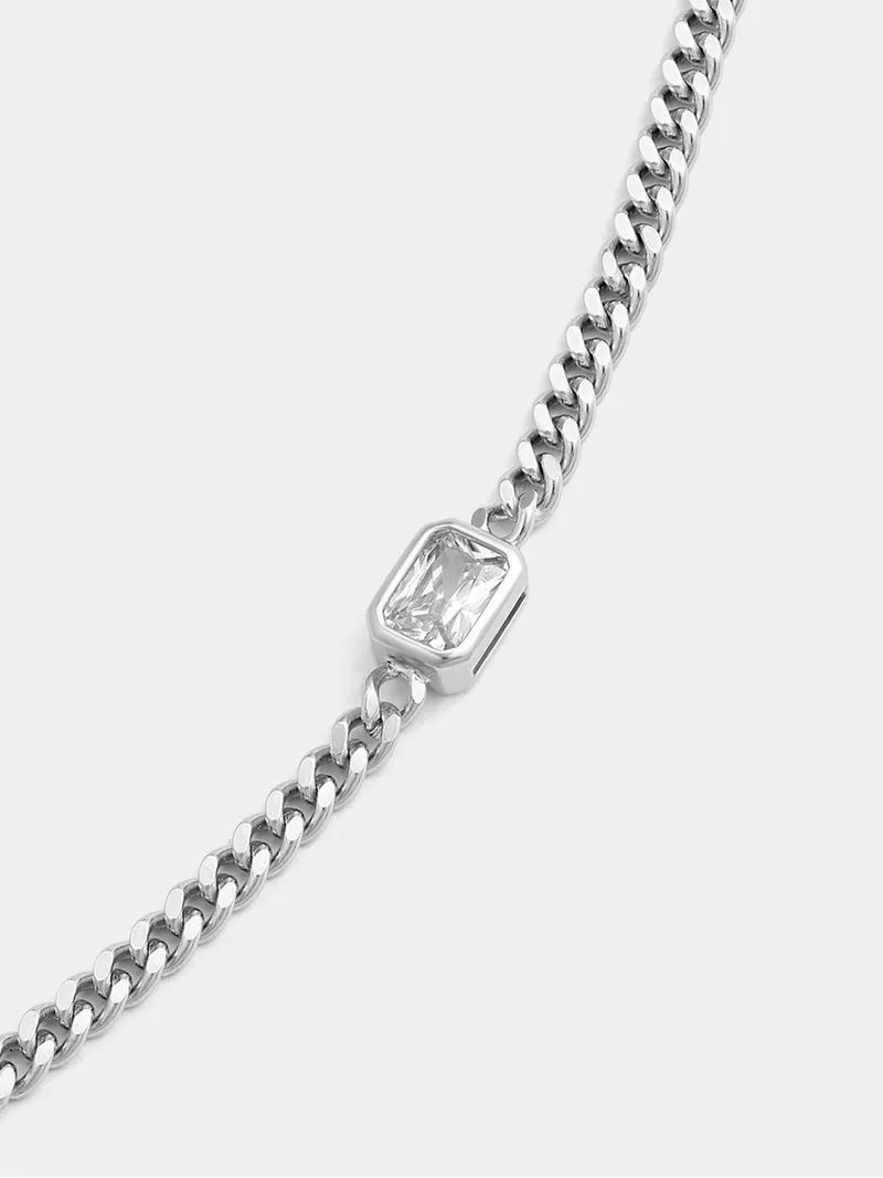 Sterling Silver Cubic Zirconia Women’s Emerald-Cut Curb Bracelet