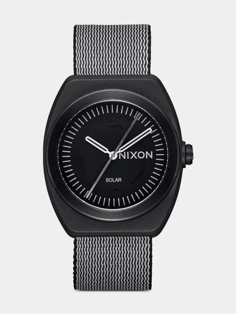 Nixon Women's Light Wave All Black Solar Fabric Woven Strap Watch
