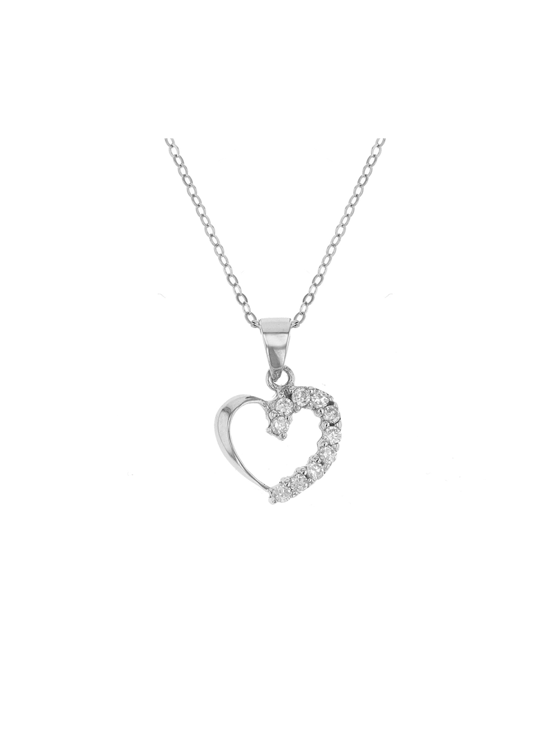 Miss Swiss Sterling Silver Cubic Zirconia Heart Petite Pendant Necklace