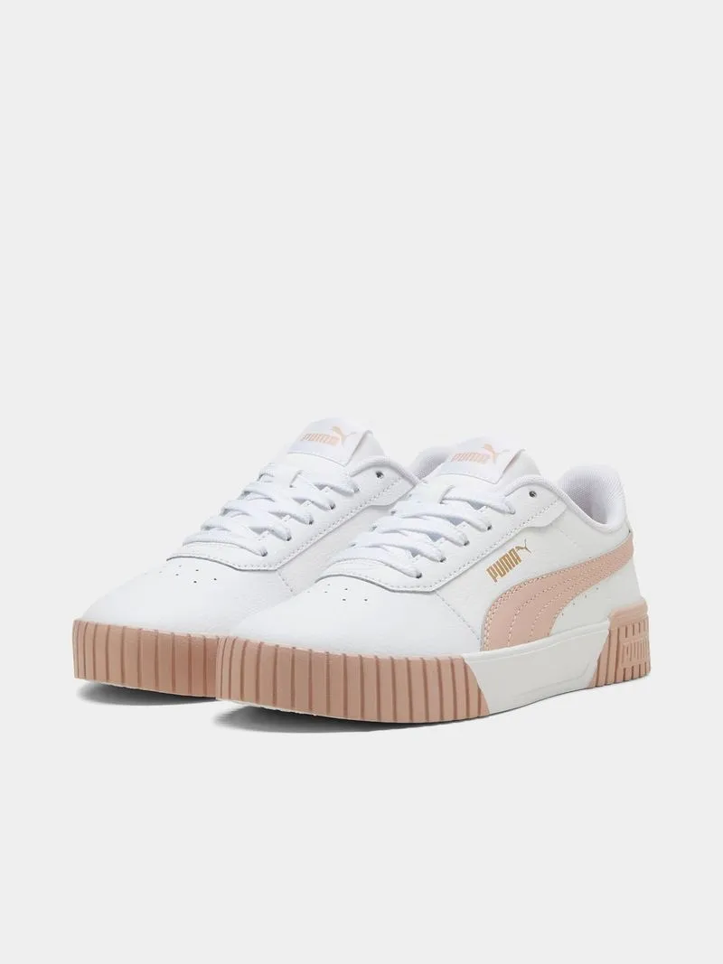 Womens Puma Carina 2.0 White/Rose Quartz/Gold Sneakers