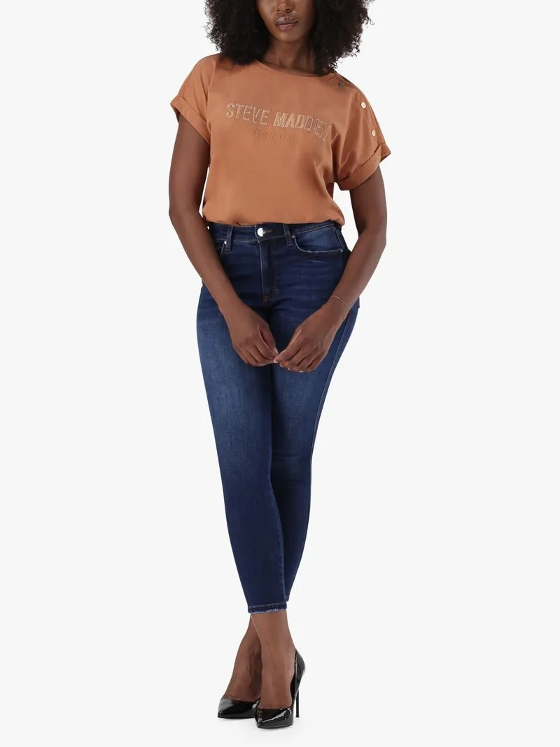 Women's Steve Madden Beige Diana Boxy Logo T-shirt