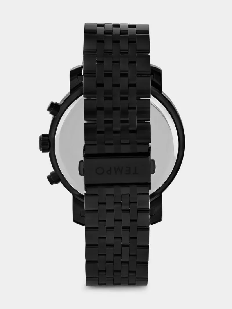 Tempo Premium Black Plated Black & Yellow Dial Bracelet Watch