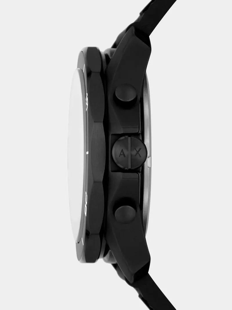 Armani Exchange Black Plated Stainless Steel Black Silicone Chronograph Watch