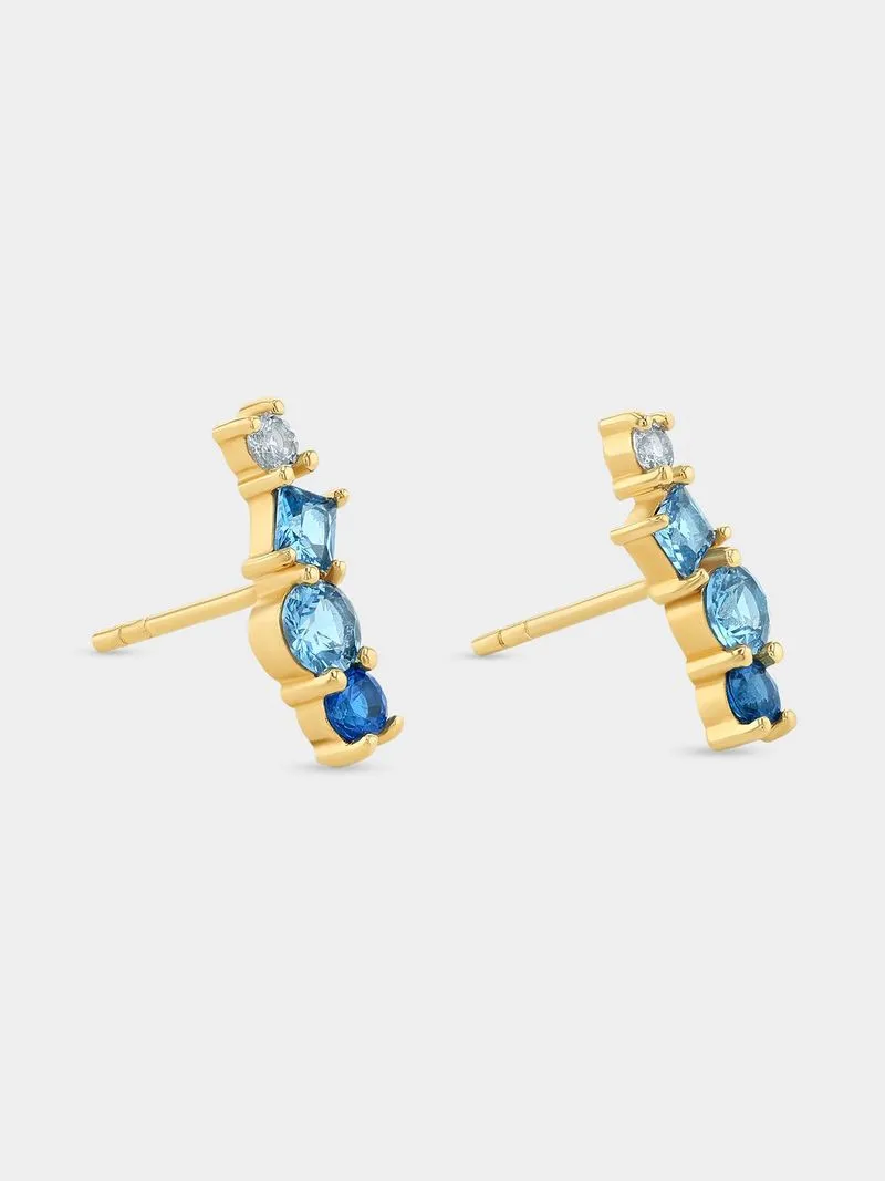 Gold Plated Sterling Silver Blue Cubic Zirconia Creeper Earrings