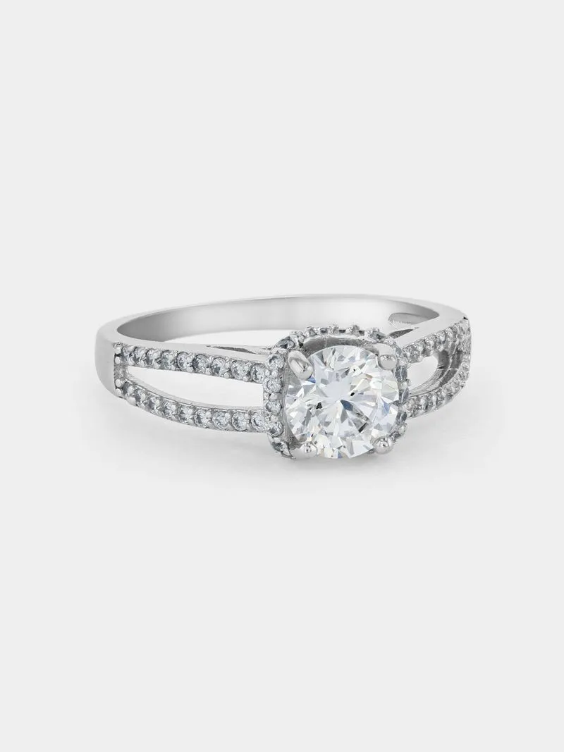 Sterling Silver Cubic Zirconia Solitaire Embraced Ring