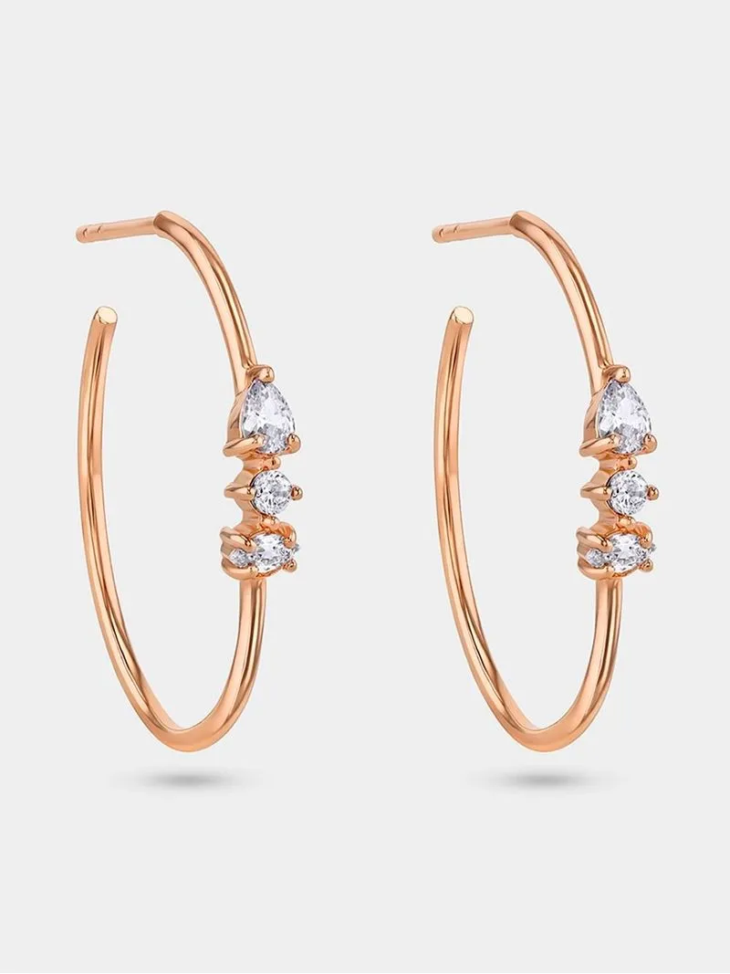 Rose Gold Plated Cubic Zirconia Women’s Skinny Open Hoop Earrings