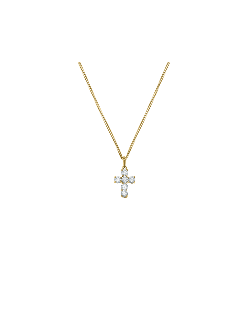 Yellow Gold, Cubic Zirconia Cross Pendant on Chain