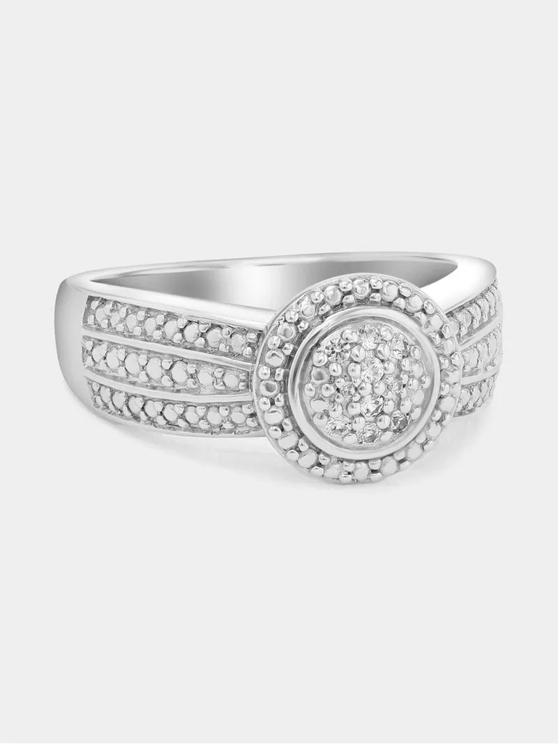 White Gold Diamond & Created Sapphire Round Halo Ring