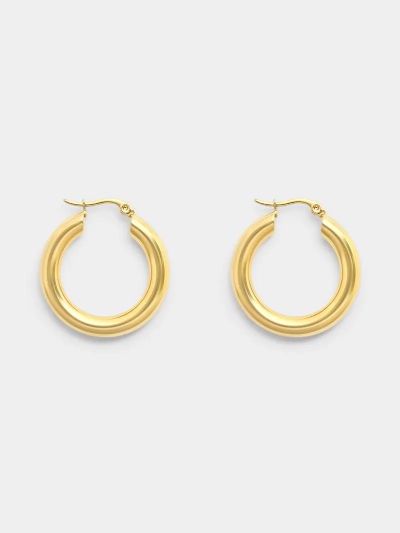 Stainless Steel 18ct Gold Plated Waterproof 3cm Tube Hoops