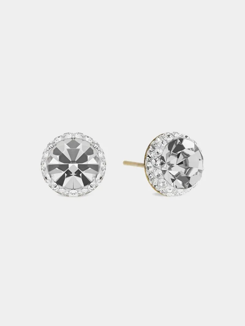 Sterling Silver & Yellow Gold,Crystal Halo Stud Earrings