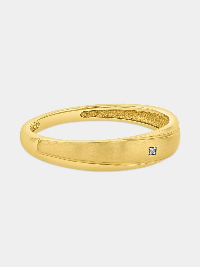 Yellow Gold Earth Grown Diamond Diagonal Groove Ring
