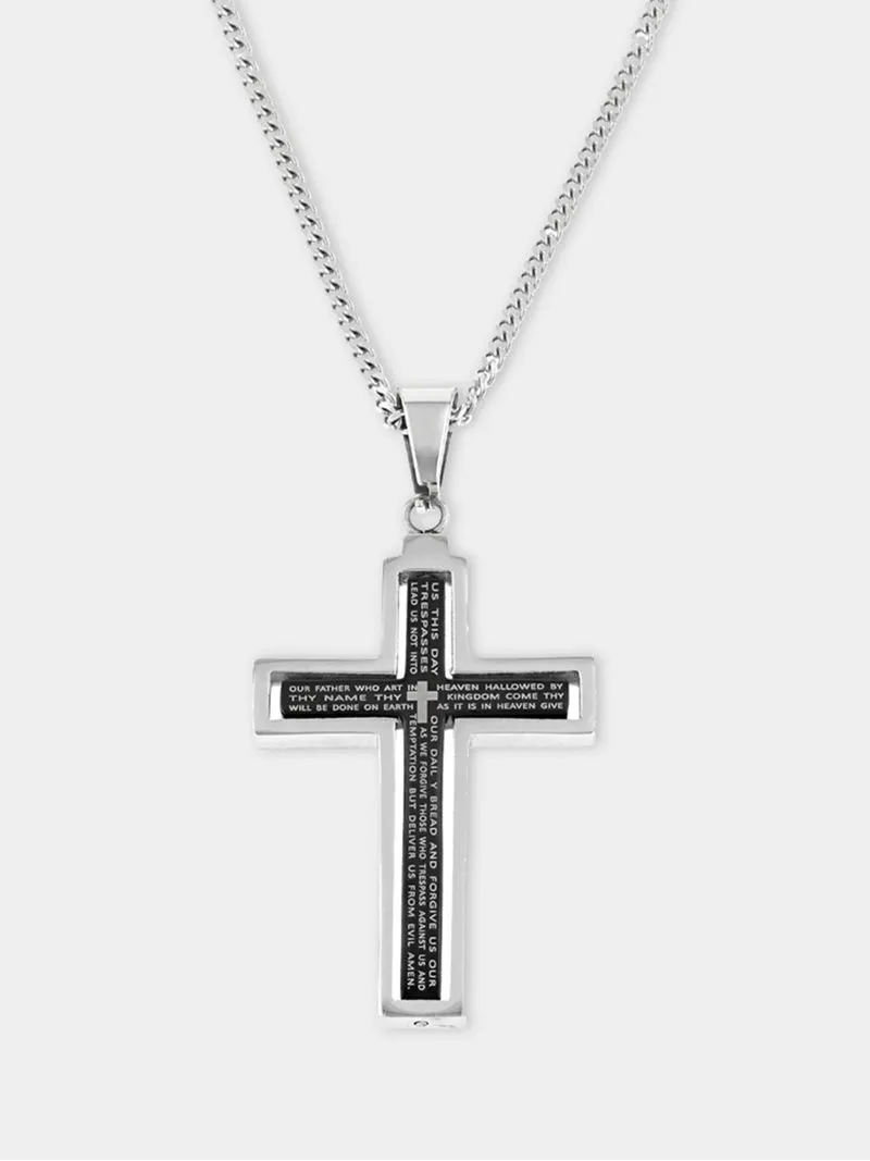 Icon Stainless Steel Two-Tone Puzzle Design Men’s Prayer Cross Pendant