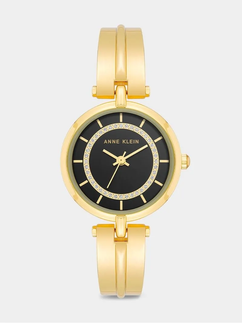 Anne Klein Gold Plated & Black Glitter Dial Bracelet Watch