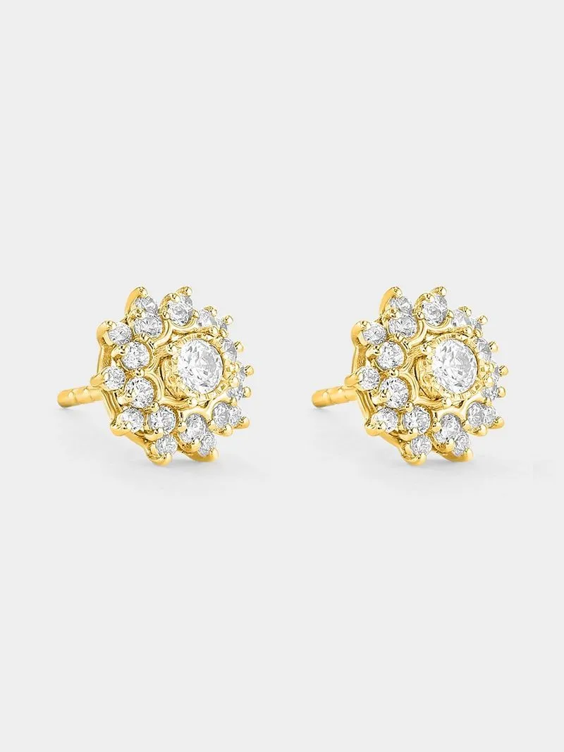 Yellow Gold 0.50ct Diamond Starburst Cluster Stud Earrings