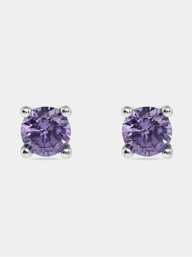 Sterling Silver Lilac Cubic Zirconia Kid's Round Stud Earrings