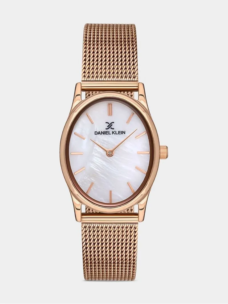 Daniel Klein Rose Plated Mother Of Pearl Dial Mesh Watch