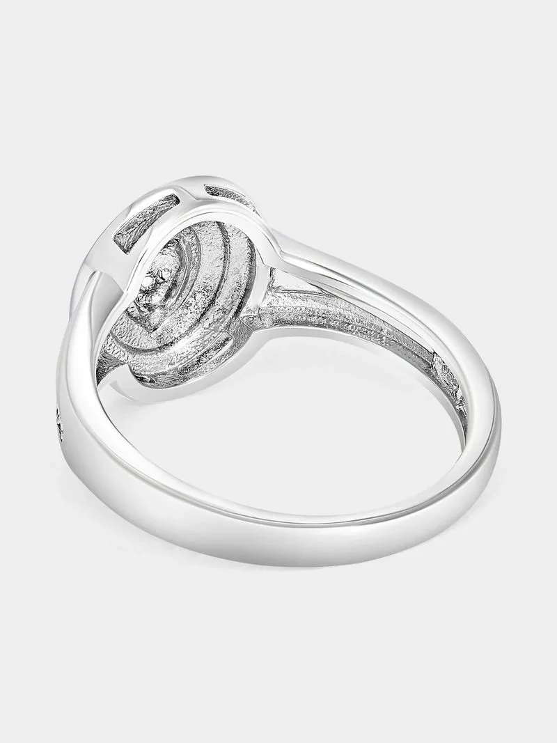 Yellow Gold & Sterling Silver Diamond & Created Sapphire Oval Halo Split Ring