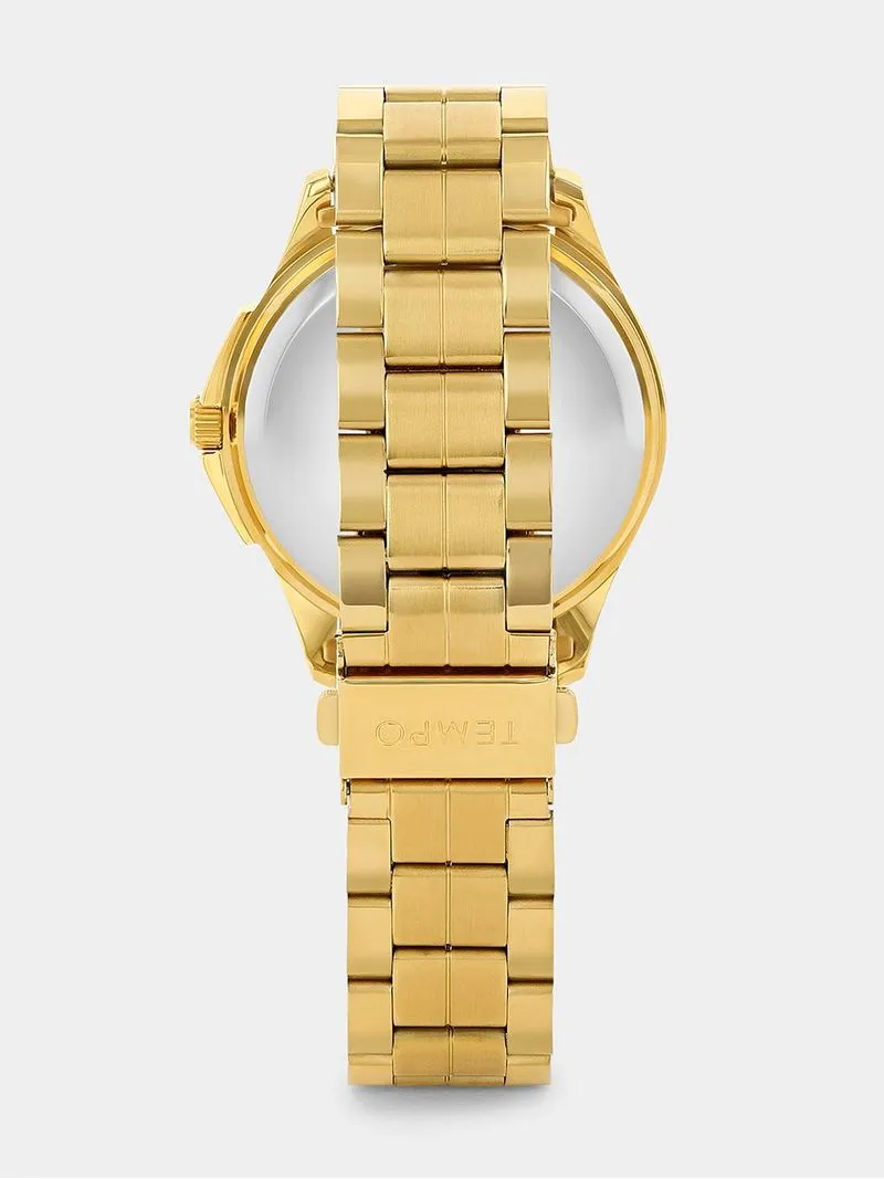 Tempo Gold Plated Champagne Multi Dial Bracelet Watch
