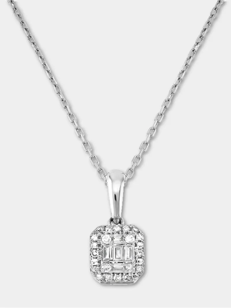9ct White Gold & 0.07ct Diamond Cushion Cluster Pendant