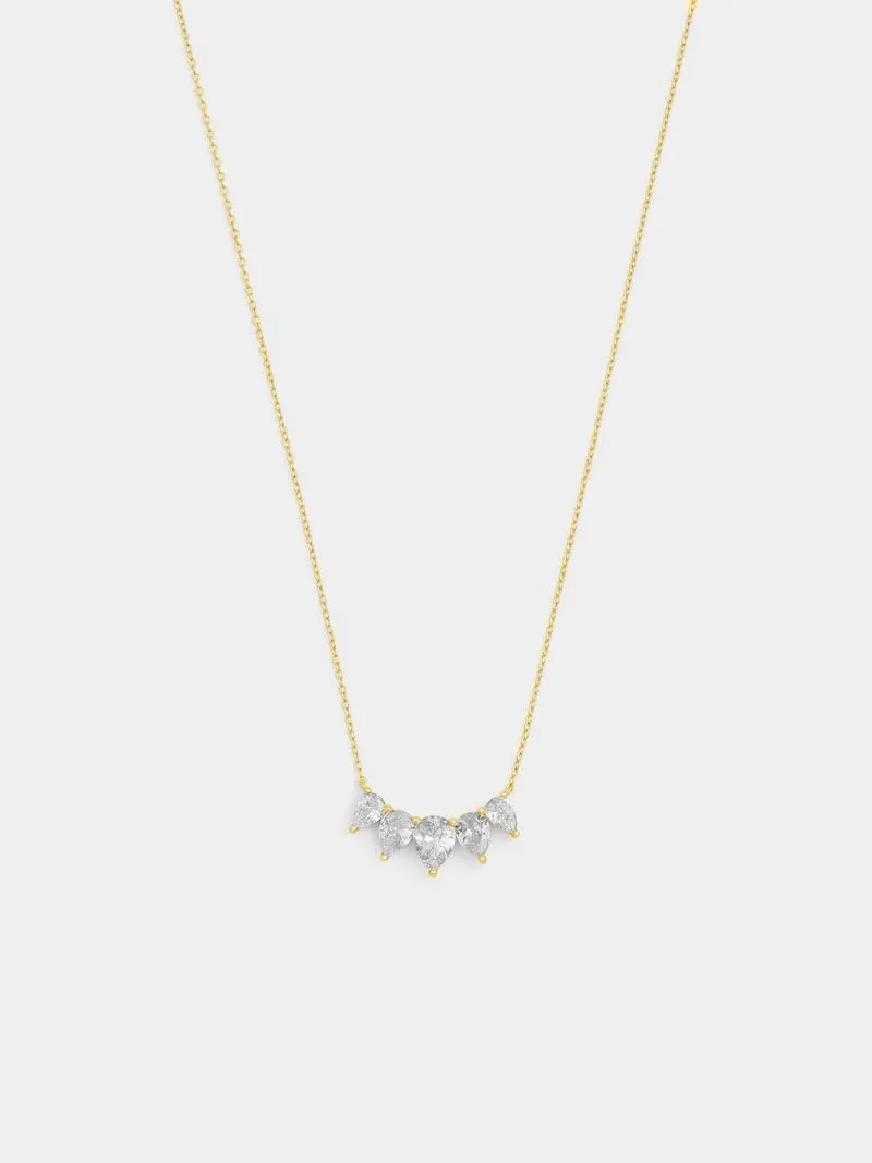 Gold Plated Sterling Silver Cubic Zirconia Pear Quintet Necklace