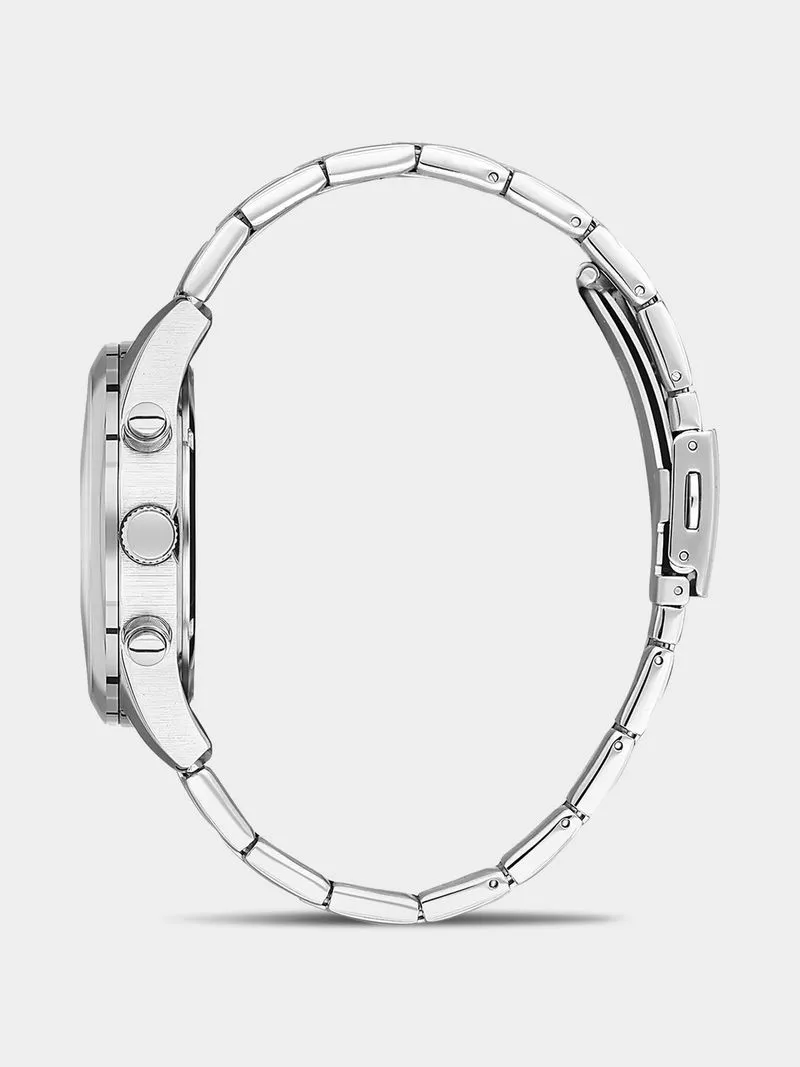 Daniel Klein Silver Plated Black Dial Chronographic Stainless Steel Bracelet Watch
