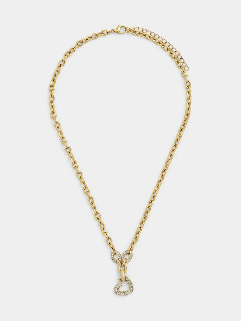 Tempo Jewellery Gold Plated Stainless Steel Cubic Zirconia Open Heart Anchor Necklace