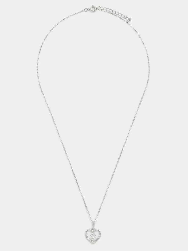 Sterling Silver Cubic Zirconia April Birthstone Kid’s Heart Pendant