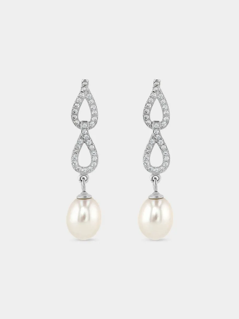 Sterling Silver Freshwater Pearl Double Tear Drop Earrings