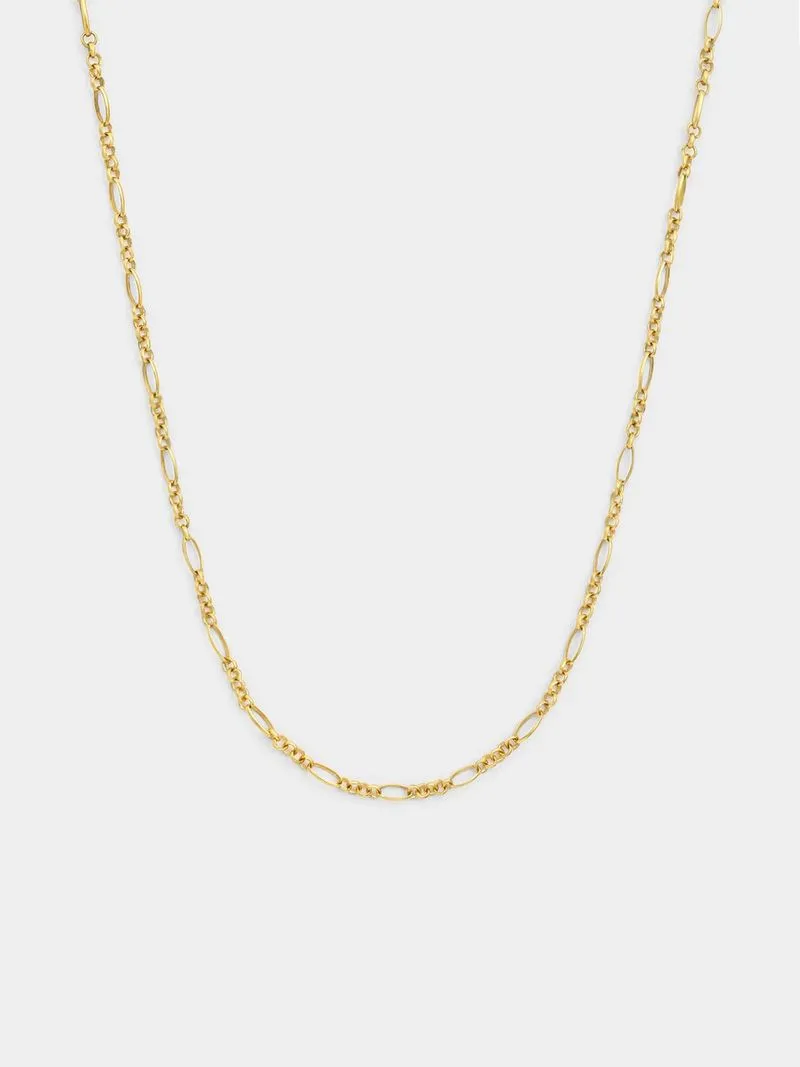 Yellow Gold & Sterling Silver 3+1 Oval Figaro Chain