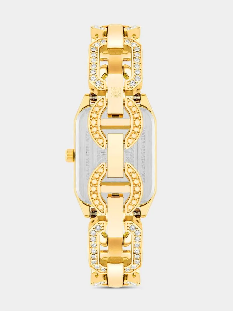 Anne Klein Black Dial Gold Plated Octagon Bracelet Watch