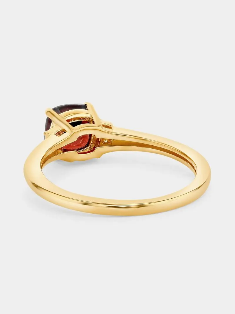 Yellow Gold Lab Grown Diamond & Garnet Cushion Ring