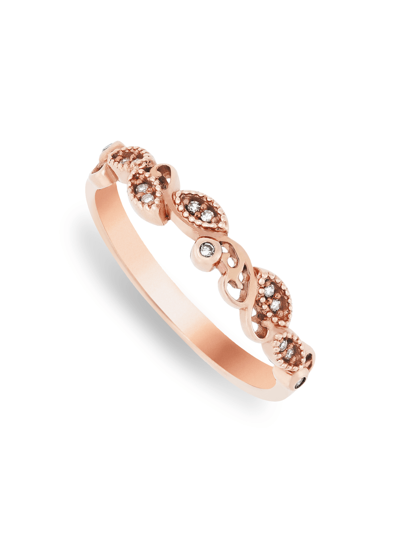 9ct Rose Gold 0.04ct Diamond & Created White Sapphire Filigree Eternity Ring