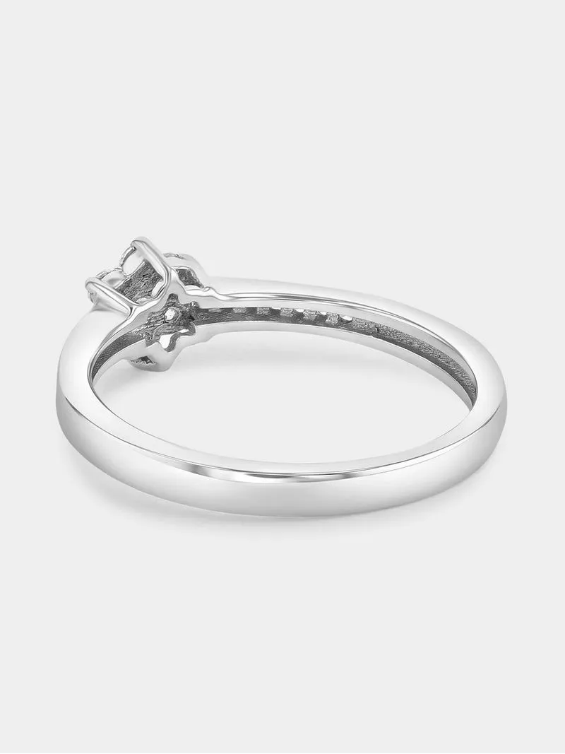 Sterling Silver Lab Grown Diamond Flower Channel Ring