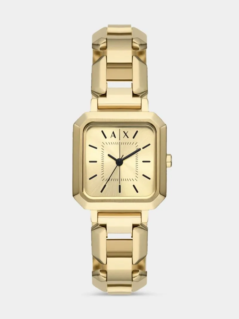 Armani Exchange Gold Plated Stainless Steel Octagonal Bracelet Watch