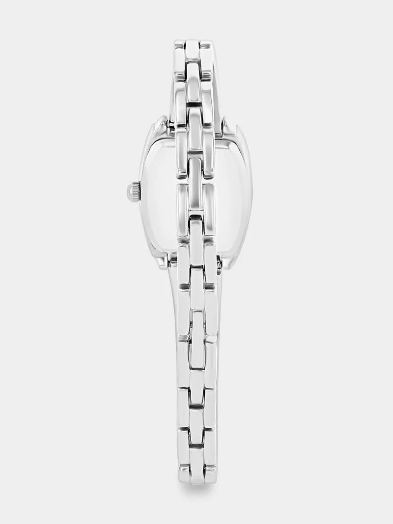 Tempo Silver Plated Silver Tonneau Dial Bangle Watch