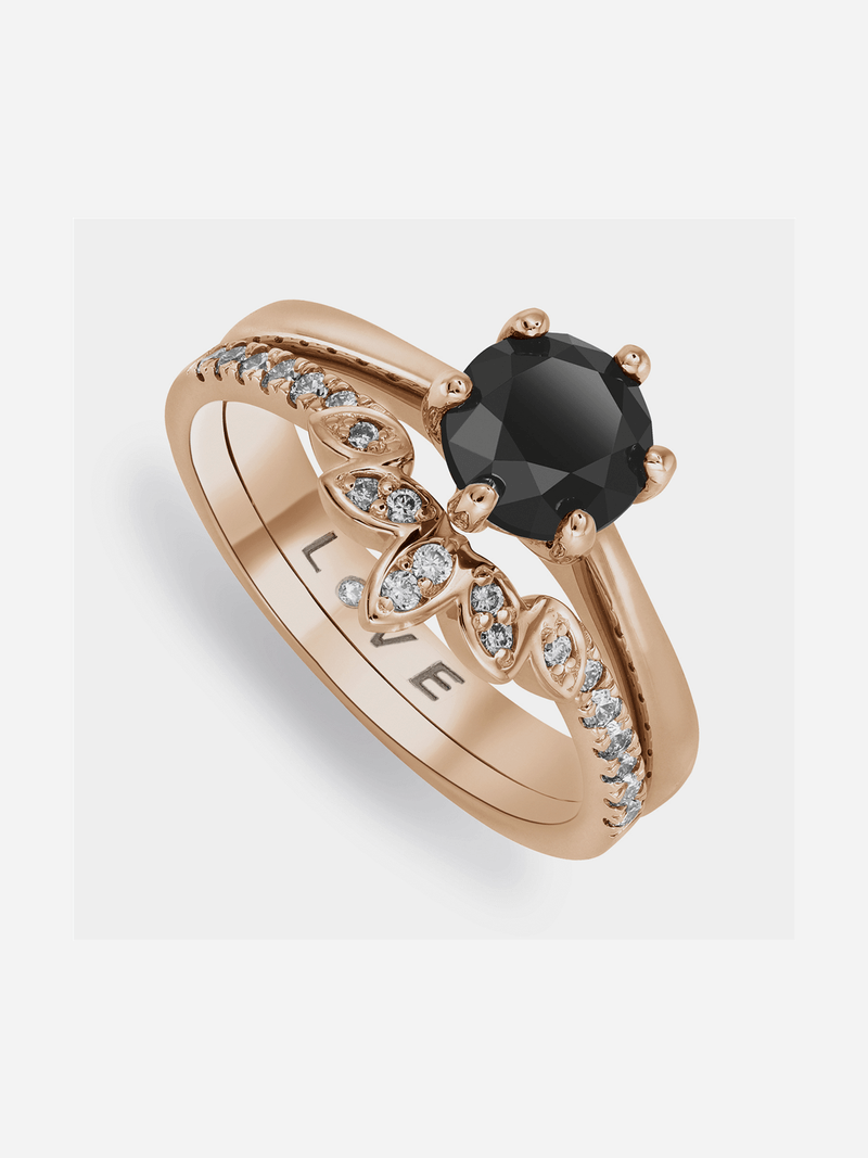Rose Gold & 1ct Black Diamond Flower Twinset Ring