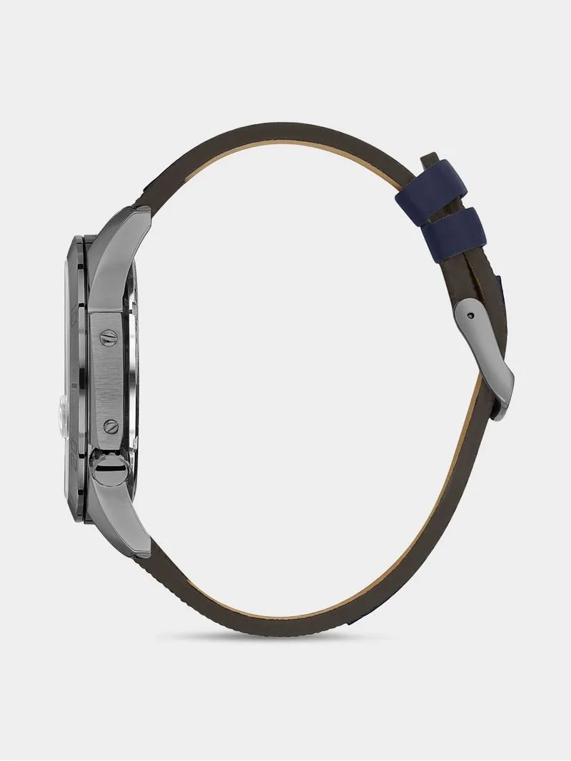 Daniel Klein Gunmetal Plated Brown & Blue Leather Watch