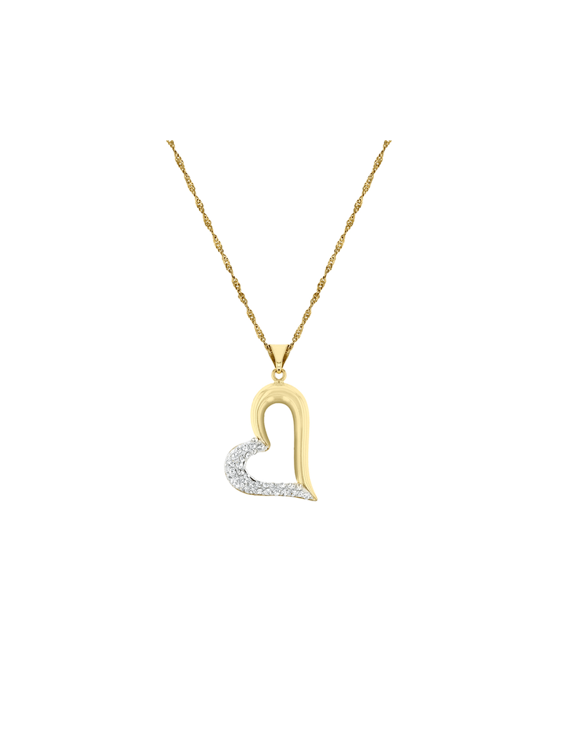 Yellow Gold & Sterling Silver Crystal SIide Heart on a Chain